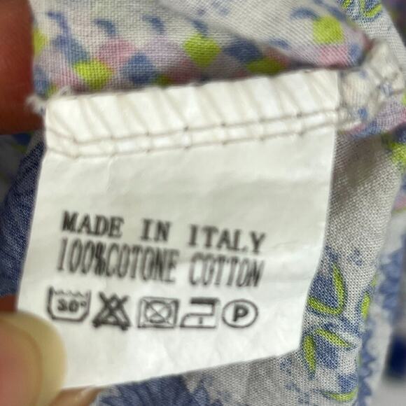 Easy Clothes Long Sleeve Button Up 100% Cotton Floral Print Made In Italy - Picture 8 of 14